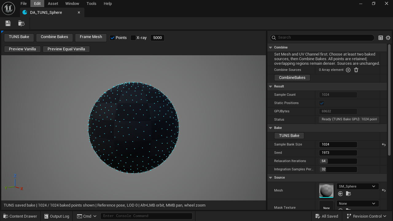 Bake, inspect the points and confirm the result in the surface-bake editor.