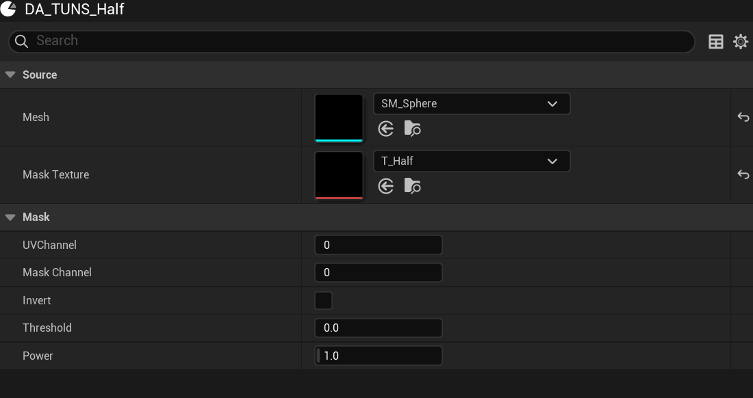 Mask controls for the supplied half-surface mask.