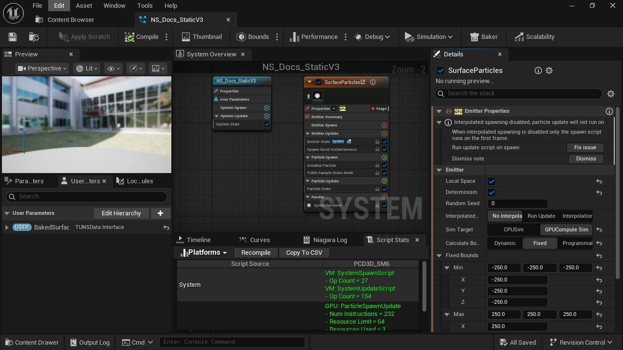 Set these emitter properties before adding TUNS.