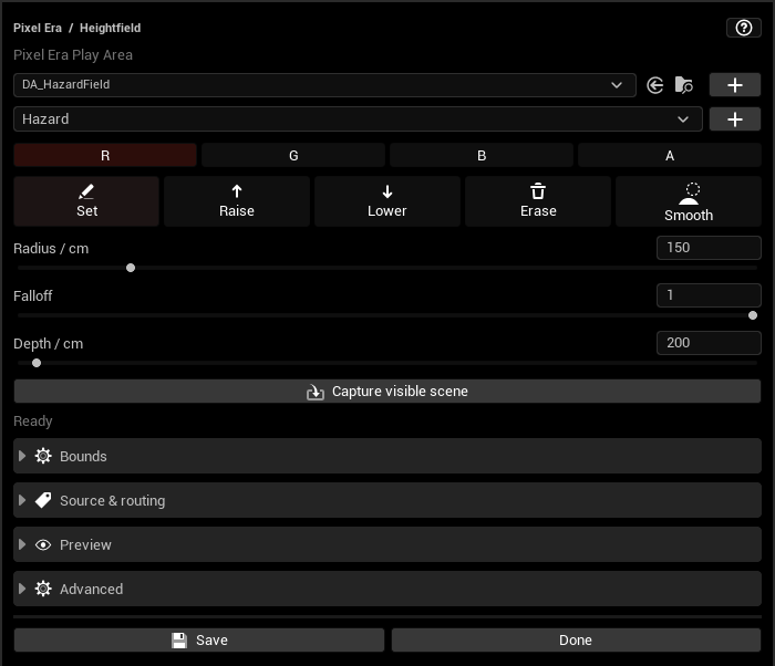 Heightfield Painter with channel, boundary and brush controls