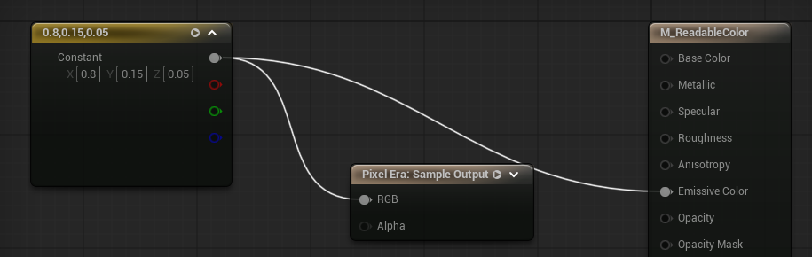Material color connected to the Sample Output RGB input