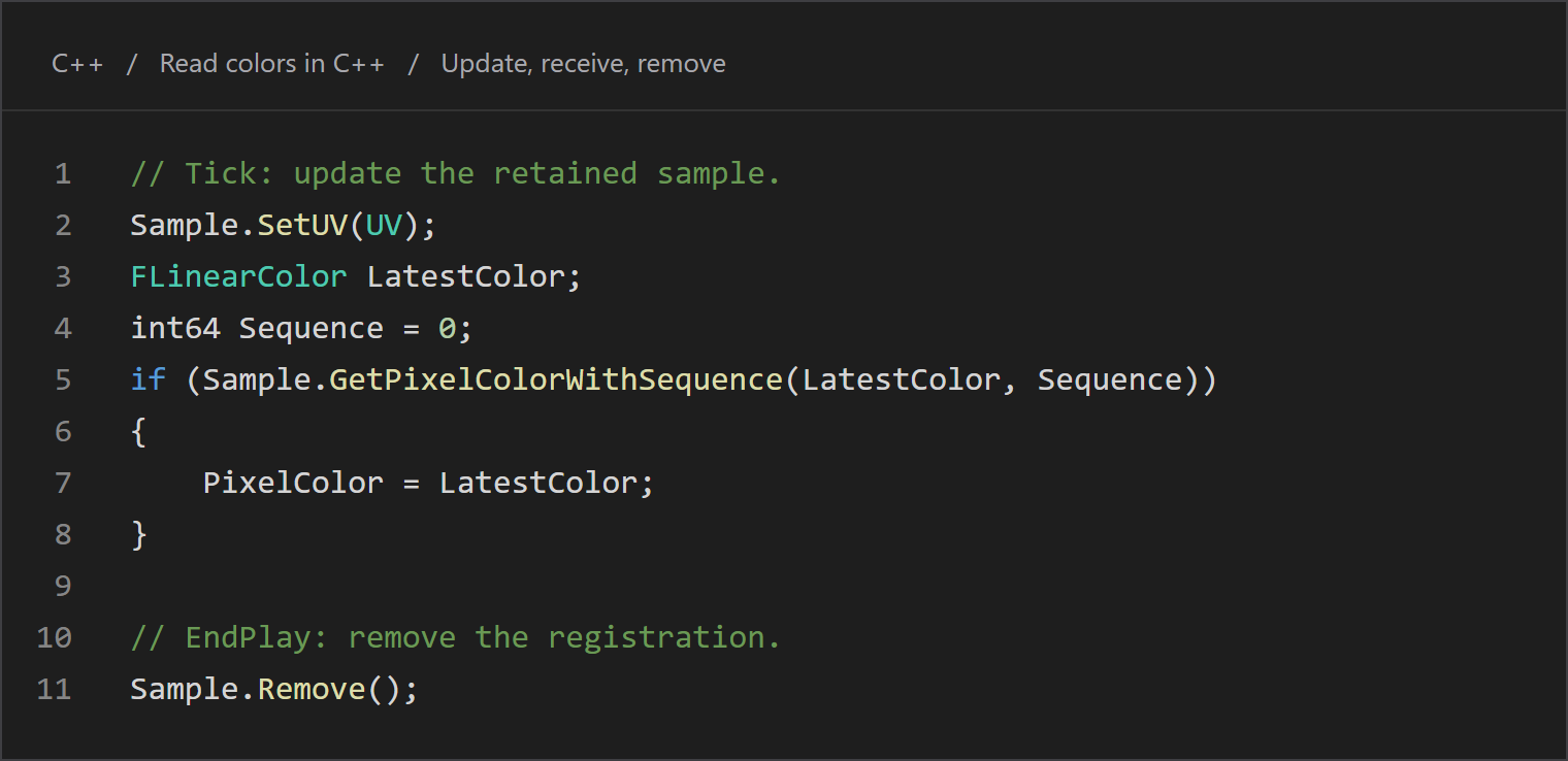 C++ UV update, latest-color read and EndPlay cleanup