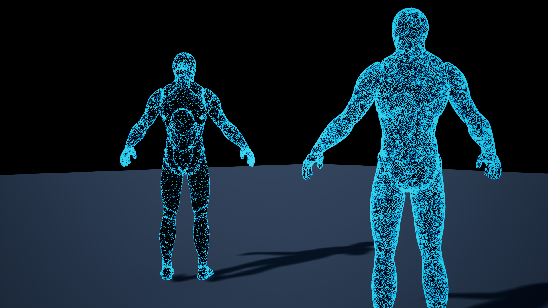 Random triangle sampling on the left; a freshly GPU-baked TUNS bank on the right. 65,536 active particles per mesh.